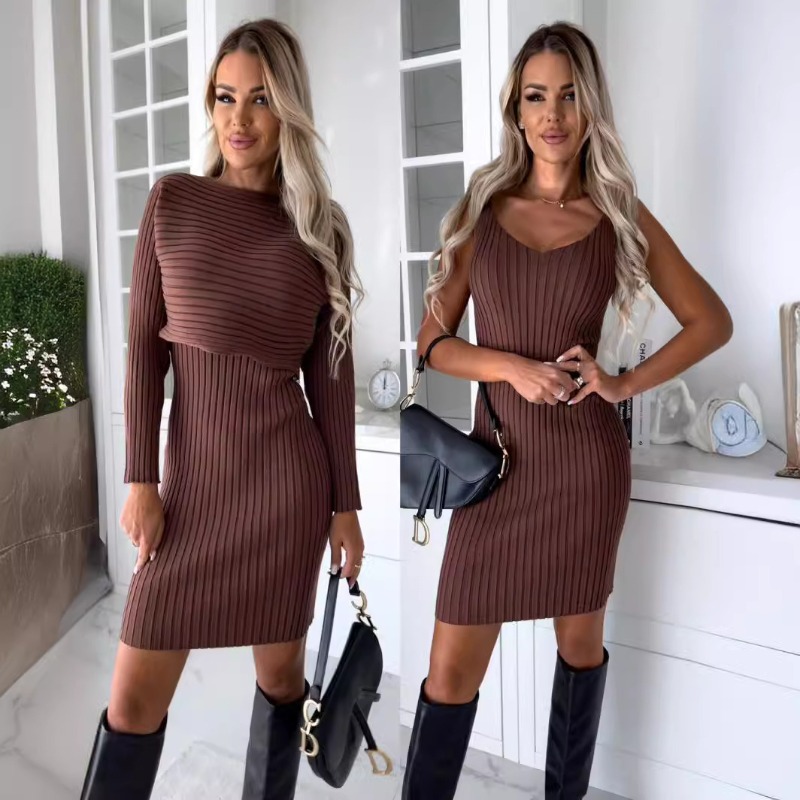 Sonbahar Yeni Şık Seksi 2 Parç - Bodycon Long Sleeve Ribbed Dress incelemesi ve fiyatı