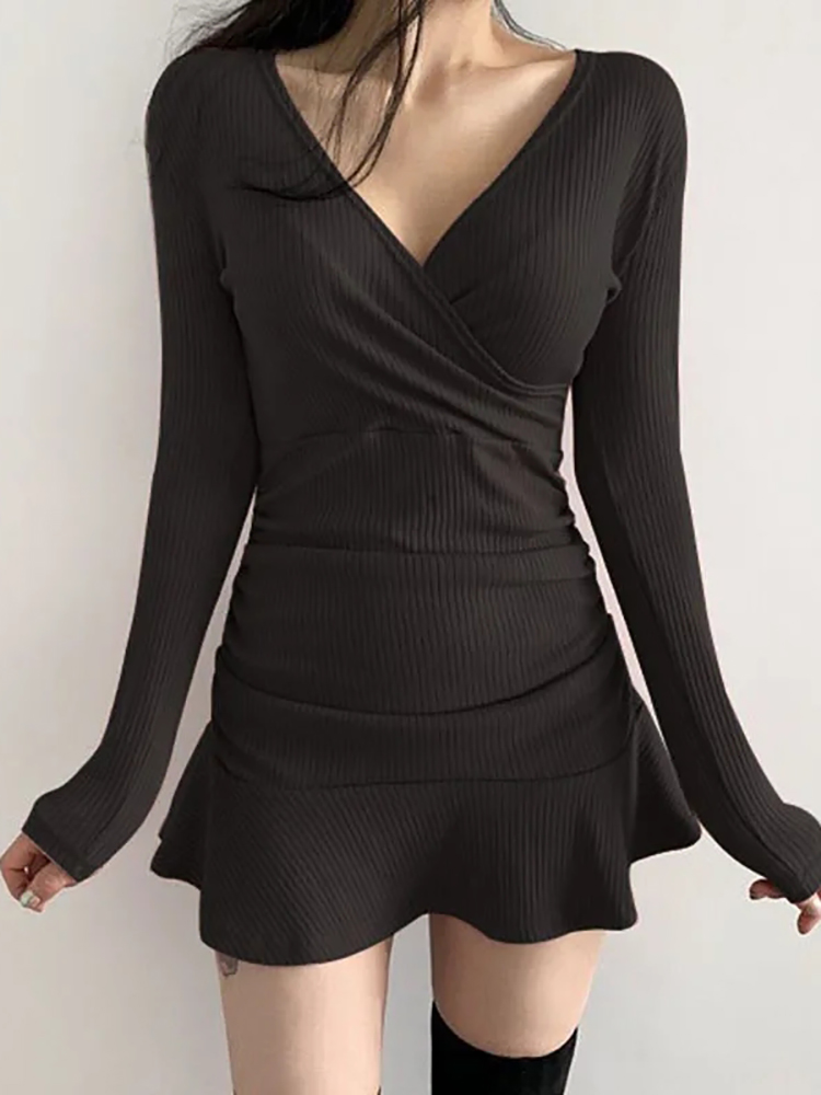 AOSSVIAO siyah örme nervürlü M - Bodycon Long Sleeve Ribbed Dress incelemesi ve fiyatı