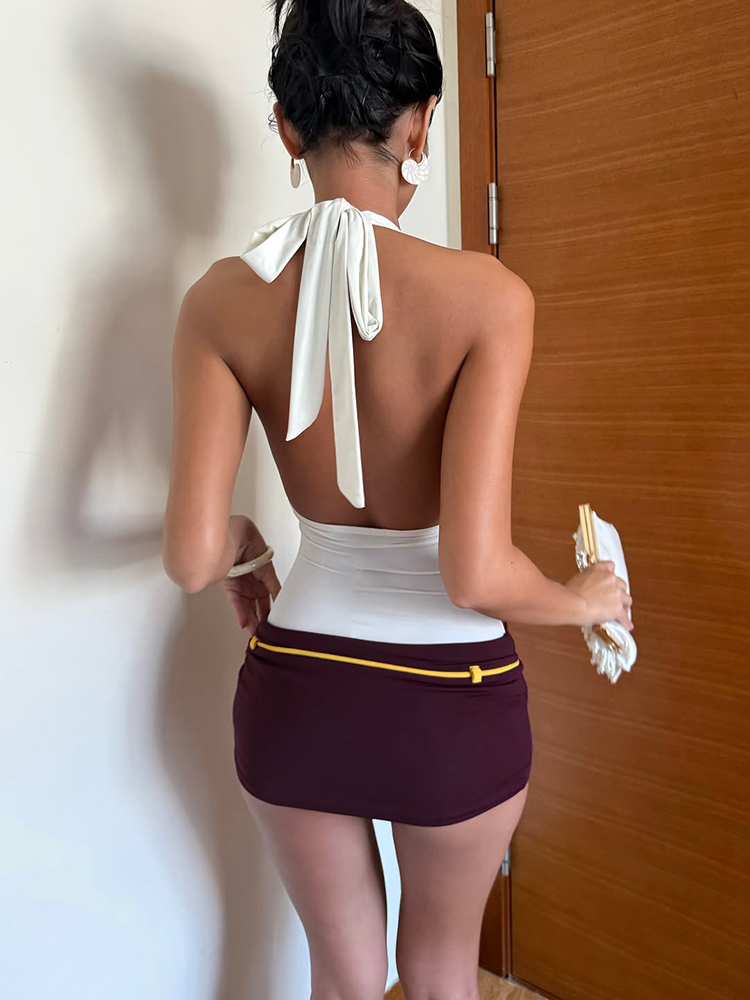 Kliou Kontrast Patchwork Mini  - Y2K Backless Halter Mini Dress incelemesi ve fiyatı