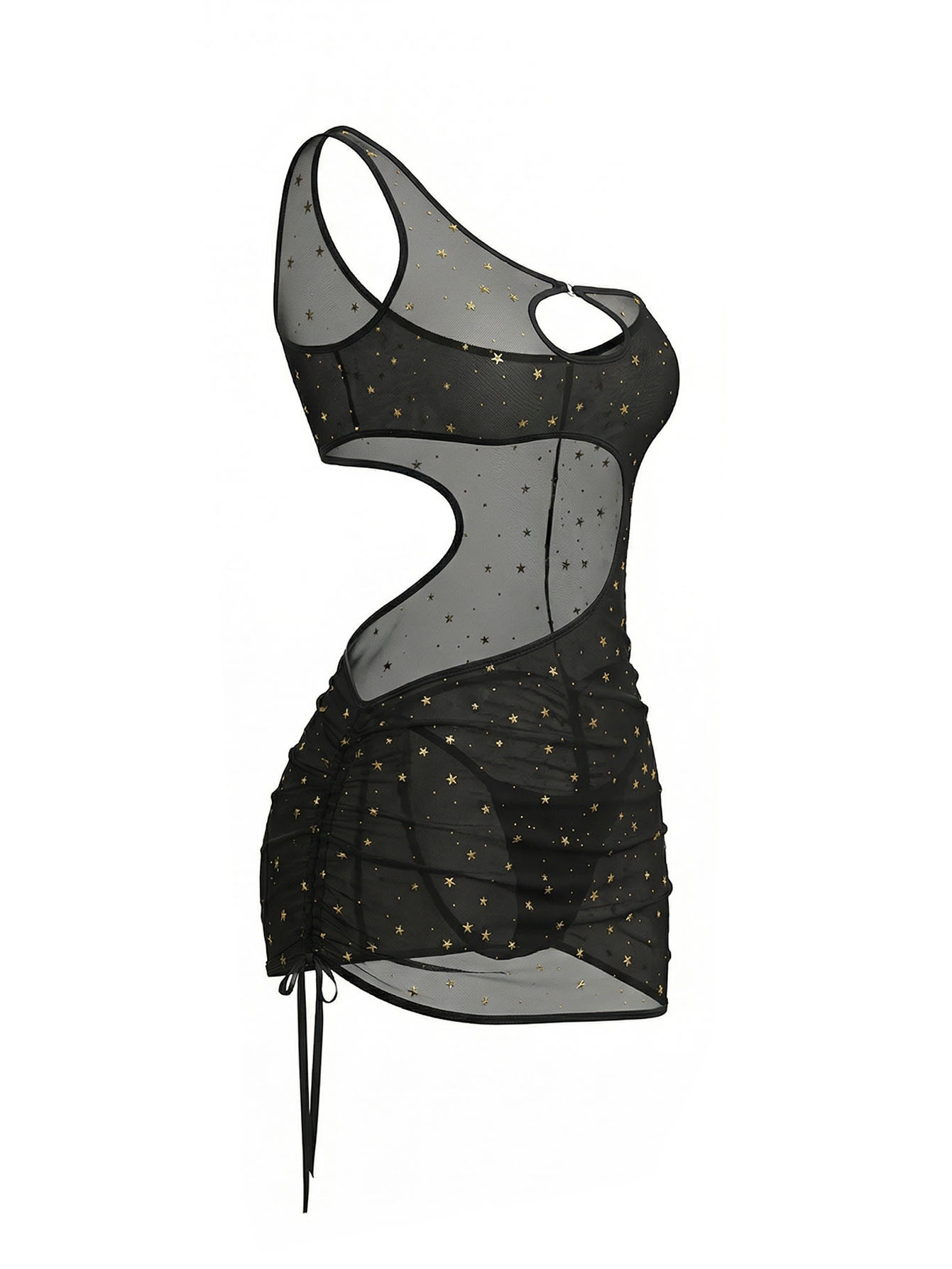 Siyah Tek Omuzlu Yıldız Desenl - Sexy Mesh Sheer Bodycon Dress incelemesi ve fiyatı