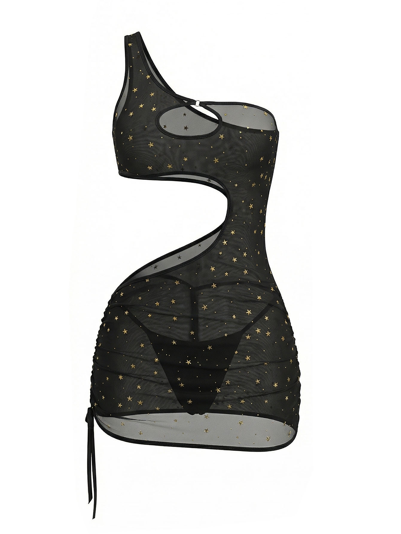 Siyah Tek Omuzlu Yıldız Desenl - Sexy Mesh Sheer Bodycon Dress incelemesi ve fiyatı