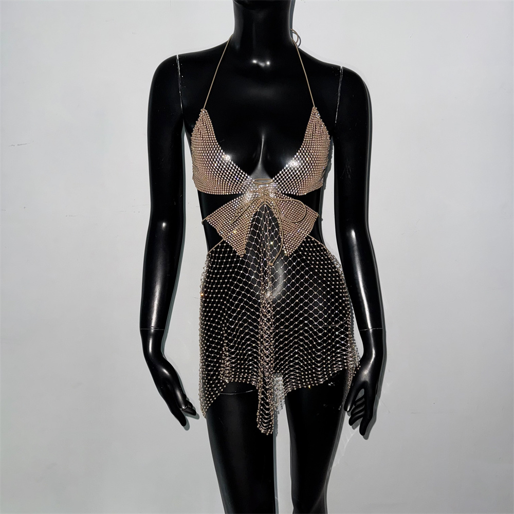 Seksi Altın Renkli Kristal Taş - Sparkly Rhinestone Club Party Dress incelemesi ve fiyatı
