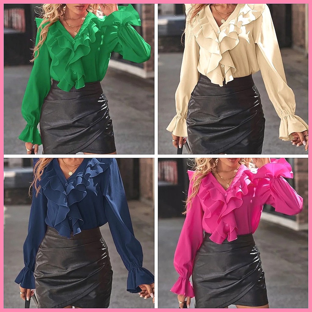 2025 Moda V Yaka Fırfırlı Geni - Blouses incelemesi ve fiyatı