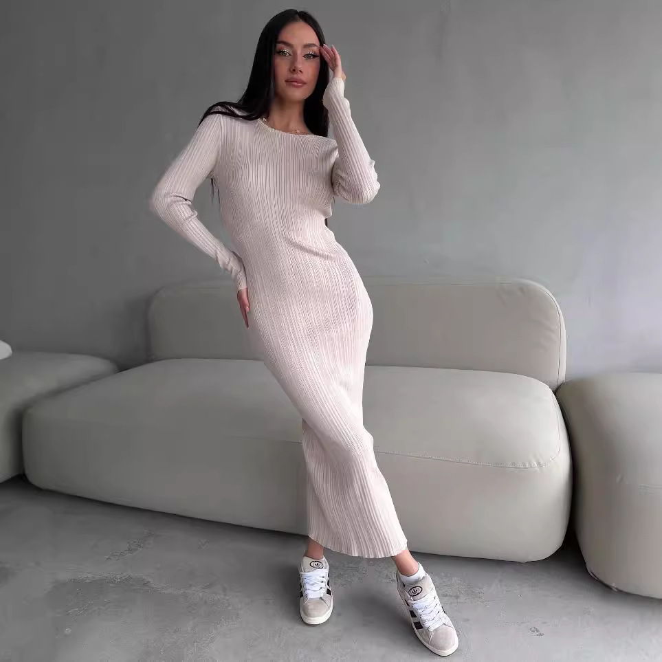 Kadınlar için Zarif Yuvarlak Y - Bodycon Long Sleeve Ribbed Dress incelemesi ve fiyatı