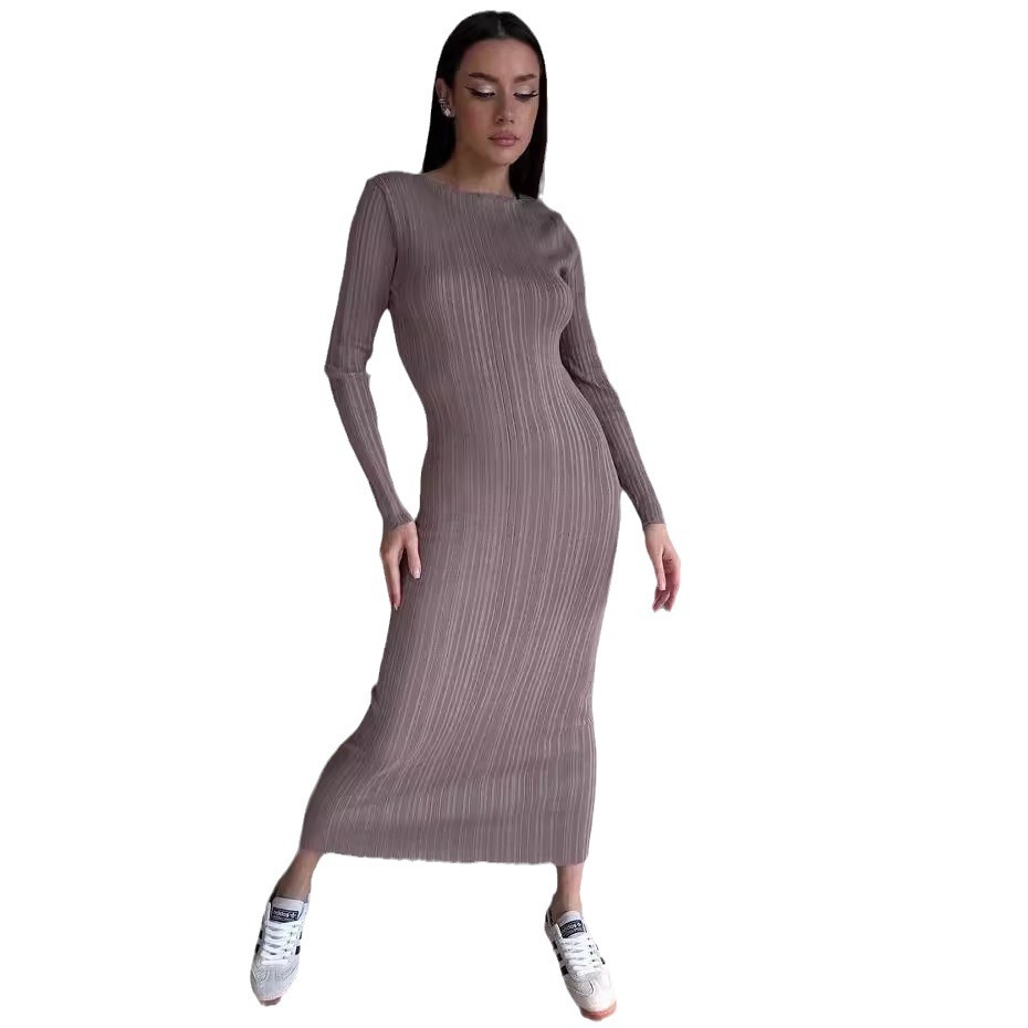 Kadınlar için Zarif Yuvarlak Y - Bodycon Long Sleeve Ribbed Dress incelemesi ve fiyatı