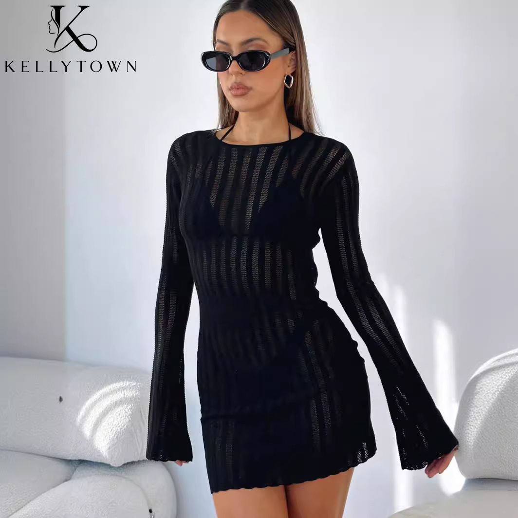 Sırtı Açık Seksi Fitilli Mini  - Bodycon Long Sleeve Ribbed Dress incelemesi ve fiyatı