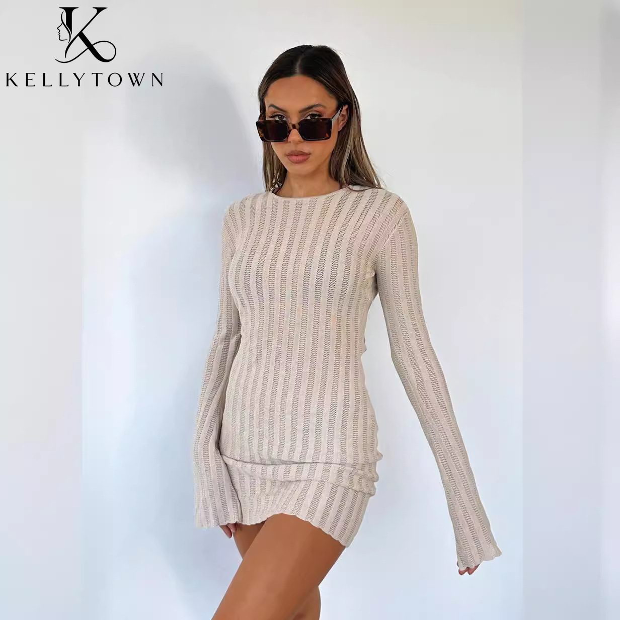 Sırtı Açık Seksi Fitilli Mini  - Bodycon Long Sleeve Ribbed Dress incelemesi ve fiyatı