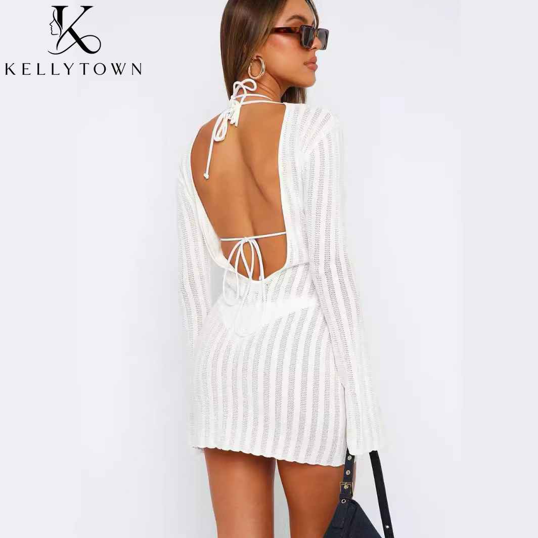 Sırtı Açık Seksi Fitilli Mini  - Bodycon Long Sleeve Ribbed Dress incelemesi ve fiyatı