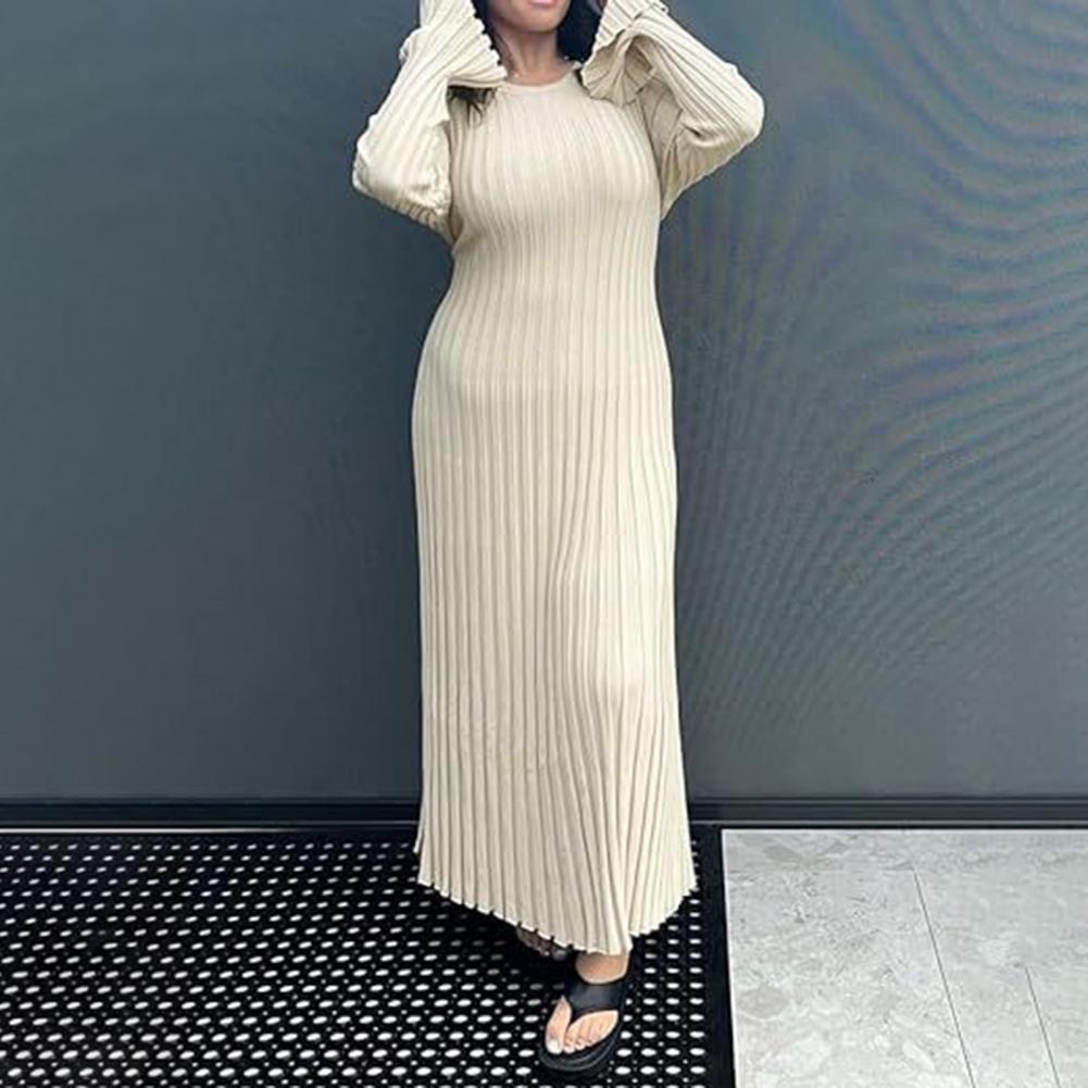 Fitilli Örme Elbise Kadın Uzun - Bodycon Long Sleeve Ribbed Dress incelemesi ve fiyatı