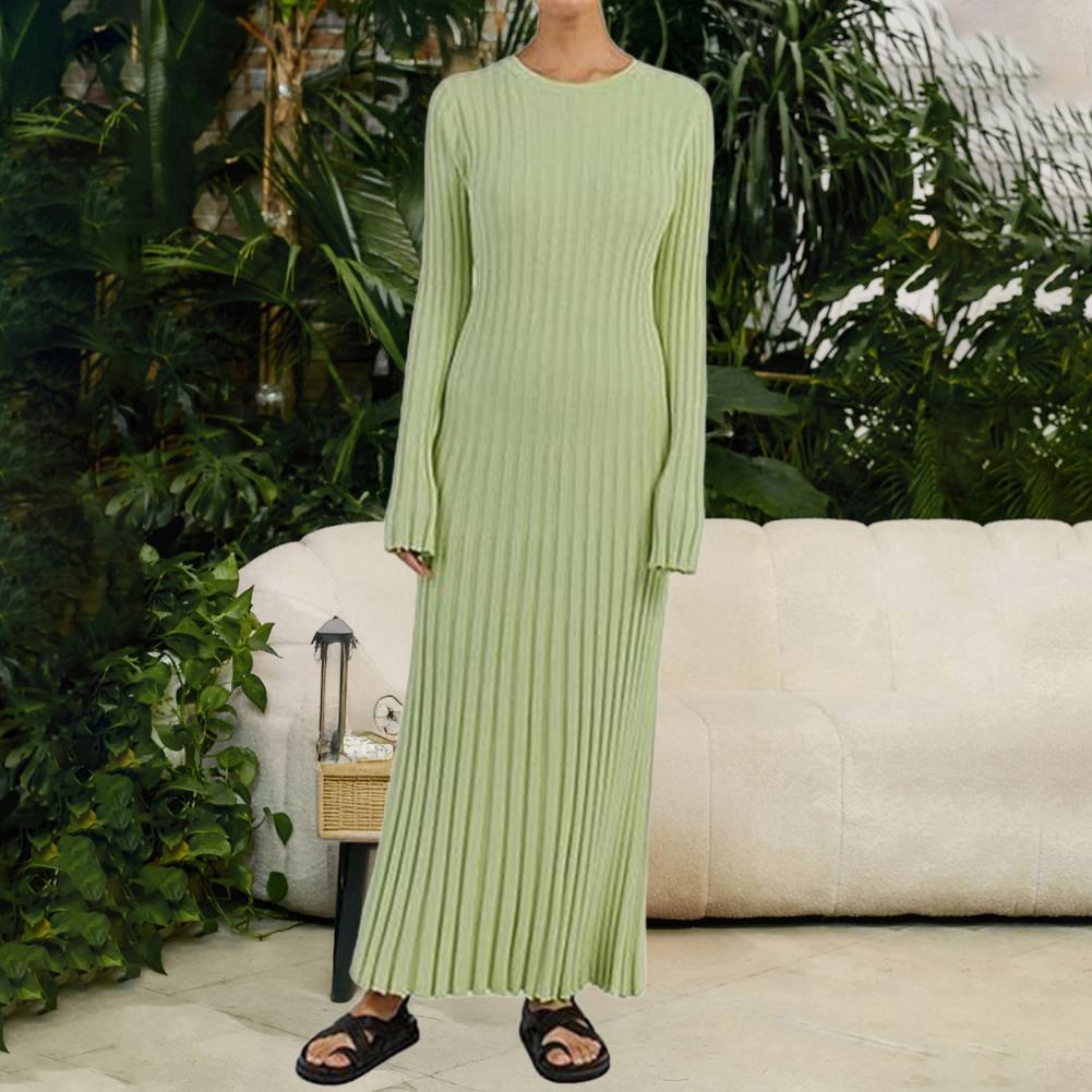 Fitilli Örme Elbise Kadın Uzun - Bodycon Long Sleeve Ribbed Dress incelemesi ve fiyatı