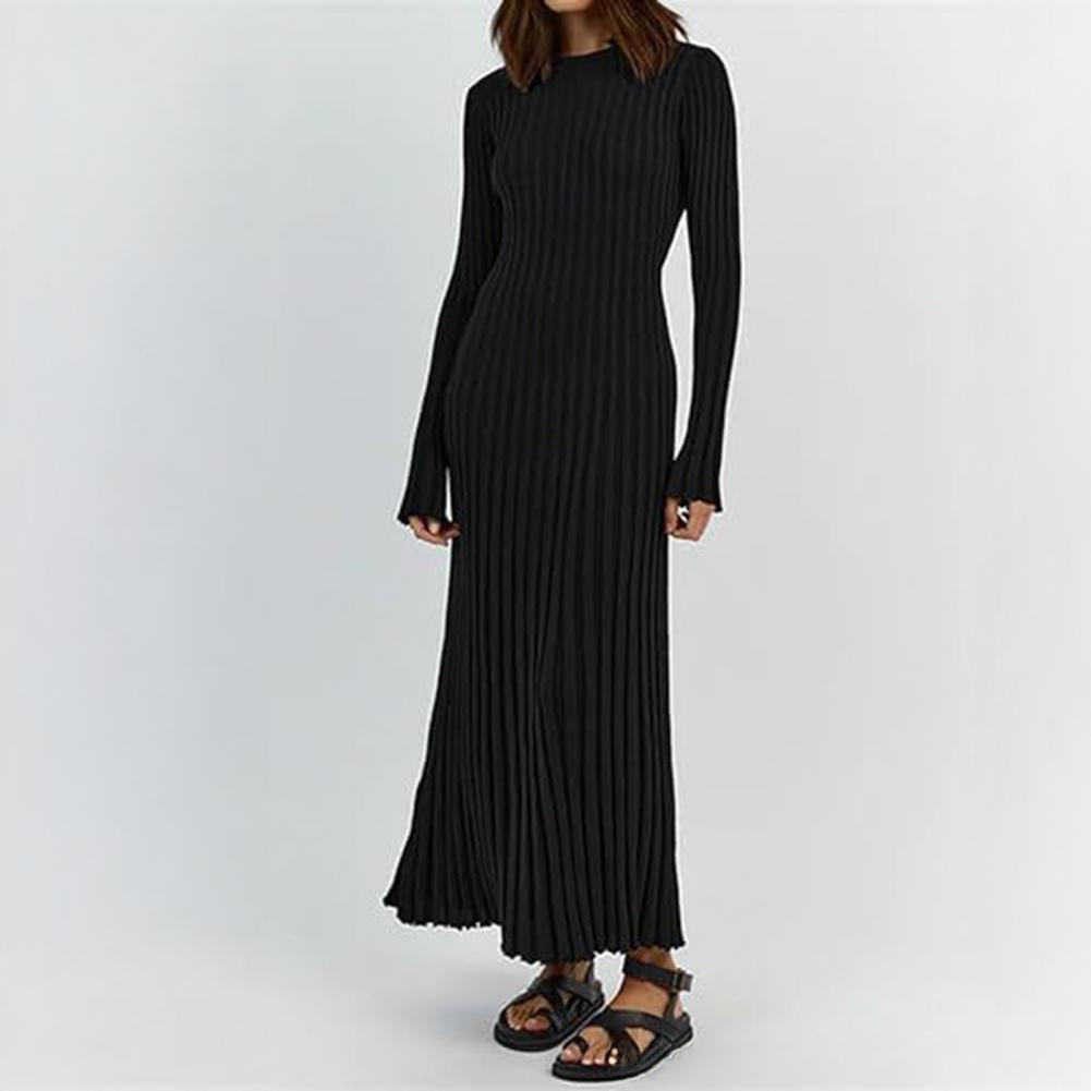 Fitilli Örme Elbise Kadın Uzun - Bodycon Long Sleeve Ribbed Dress incelemesi ve fiyatı