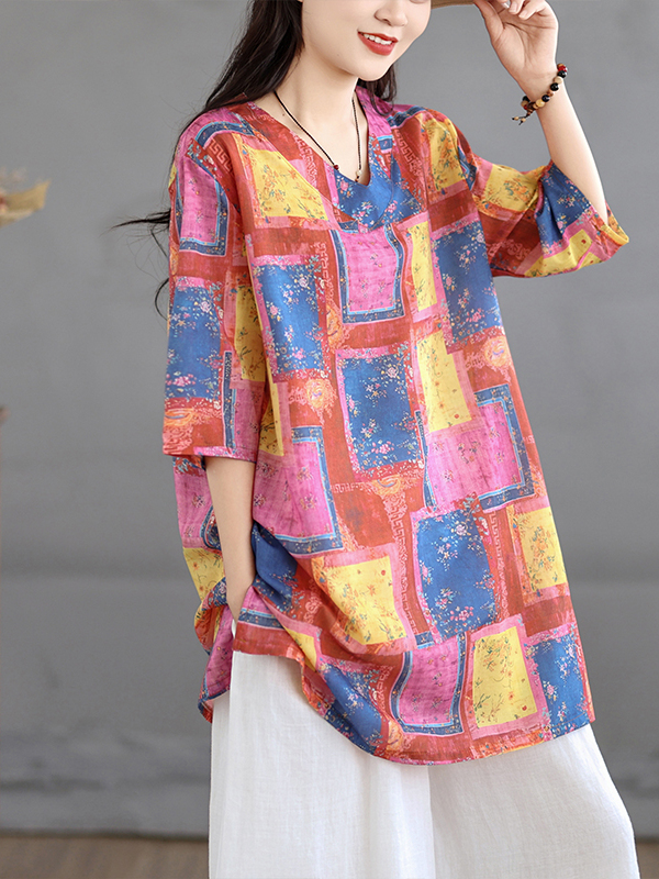 Günlük Keten Baskılı Üst Vinta - Casual Loose Linen Shirt Dress incelemesi ve fiyatı