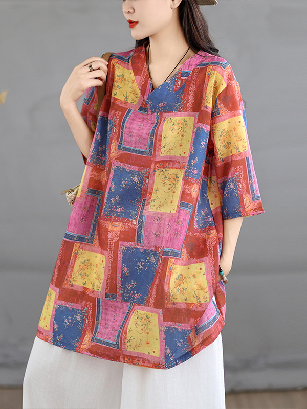 Günlük Keten Baskılı Üst Vinta - Casual Loose Linen Shirt Dress incelemesi ve fiyatı