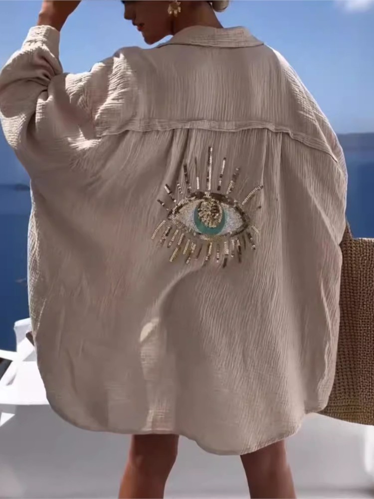 Yaz Rahat Payet Göz Gömlek Elb - Casual Loose Linen Shirt Dress incelemesi ve fiyatı