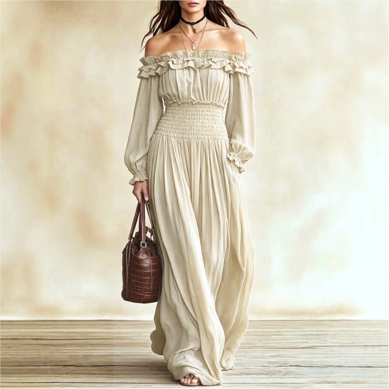 Kadınlar İçin Omuzları Açık Fı - Off Shoulder Puff Sleeve Sundress incelemesi ve fiyatı