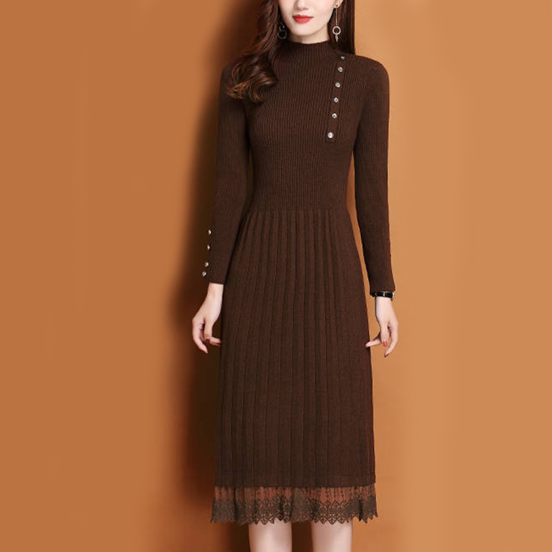 Dantel etek düğmeler kadın son - Bodycon Long Sleeve Ribbed Dress incelemesi ve fiyatı
