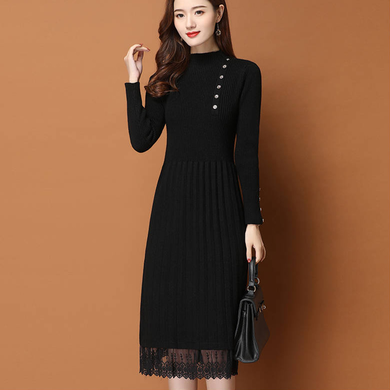 Dantel etek düğmeler kadın son - Bodycon Long Sleeve Ribbed Dress incelemesi ve fiyatı