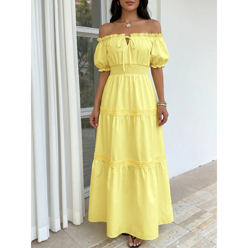Yaz Bohem Kadınlar Sarı Omuzla - Off Shoulder Puff Sleeve Sundress incelemesi ve fiyatı