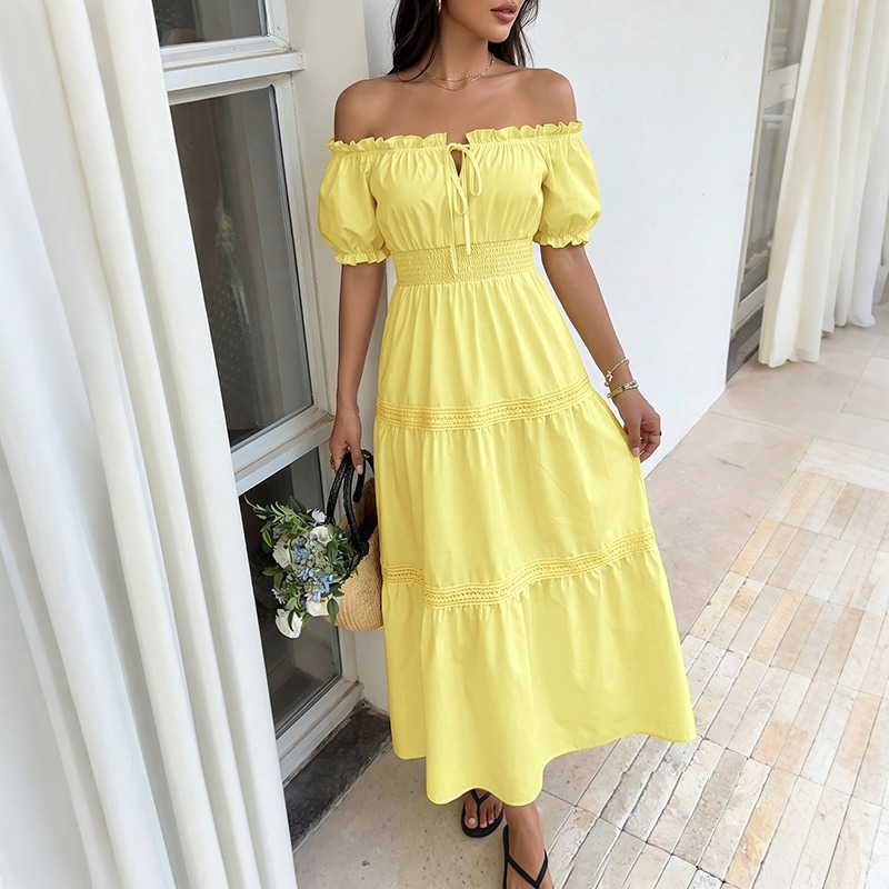 Yaz Bohem Kadınlar Sarı Omuzla - Off Shoulder Puff Sleeve Sundress incelemesi ve fiyatı