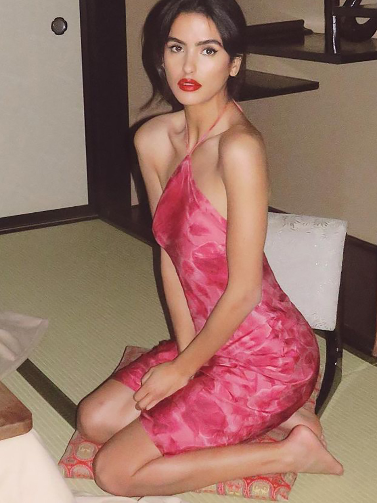 Dulzura Gül Baskı Dantel Up Ha - Y2K Backless Halter Mini Dress incelemesi ve fiyatı