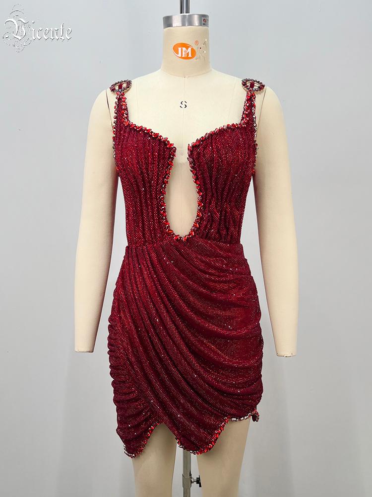 VC 2026 Seksi Kırmızı Rhinesto - Sparkly Rhinestone Club Party Dress incelemesi ve fiyatı