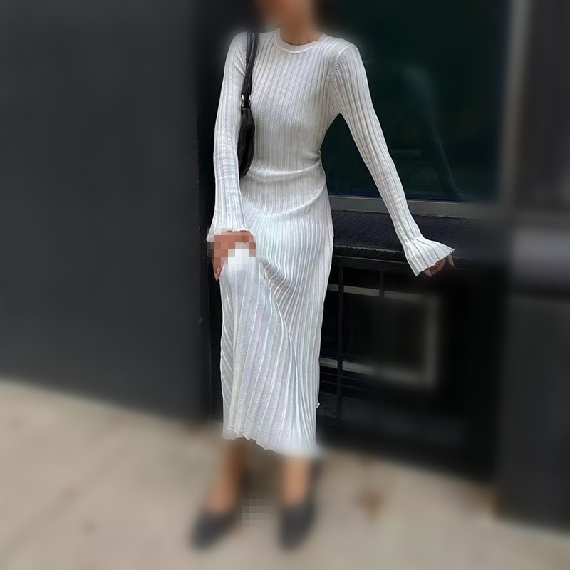 Kadın Sonbahar V Yaka Örgü Ete - Bodycon Long Sleeve Ribbed Dress incelemesi ve fiyatı