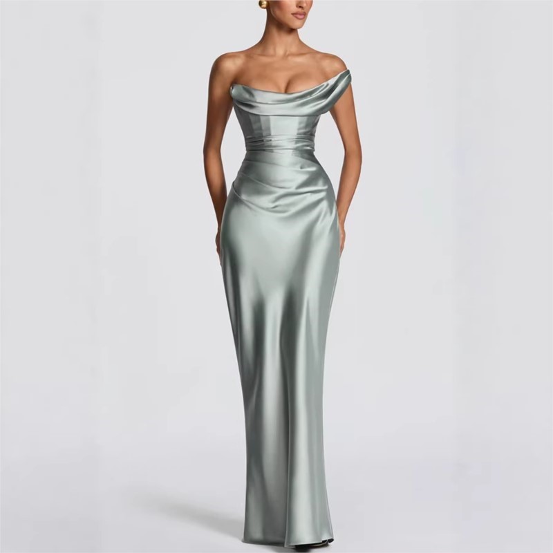 Seksi İnce Saten Elbise Zarif  - Elegant Satin Evening Gown Split incelemesi ve fiyatı