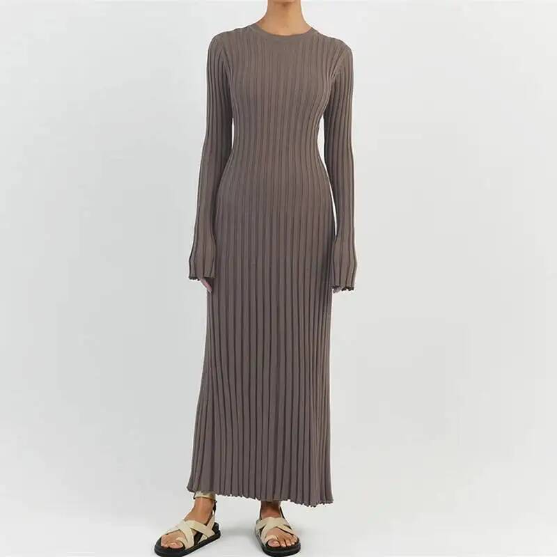 Kadınlar Zarif Nervürlü Örgü T - Bodycon Long Sleeve Ribbed Dress incelemesi ve fiyatı