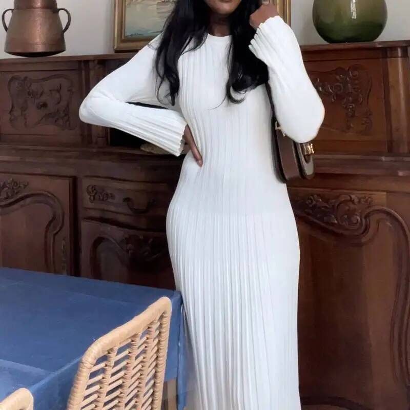 Kadınlar Zarif Nervürlü Örgü T - Bodycon Long Sleeve Ribbed Dress incelemesi ve fiyatı