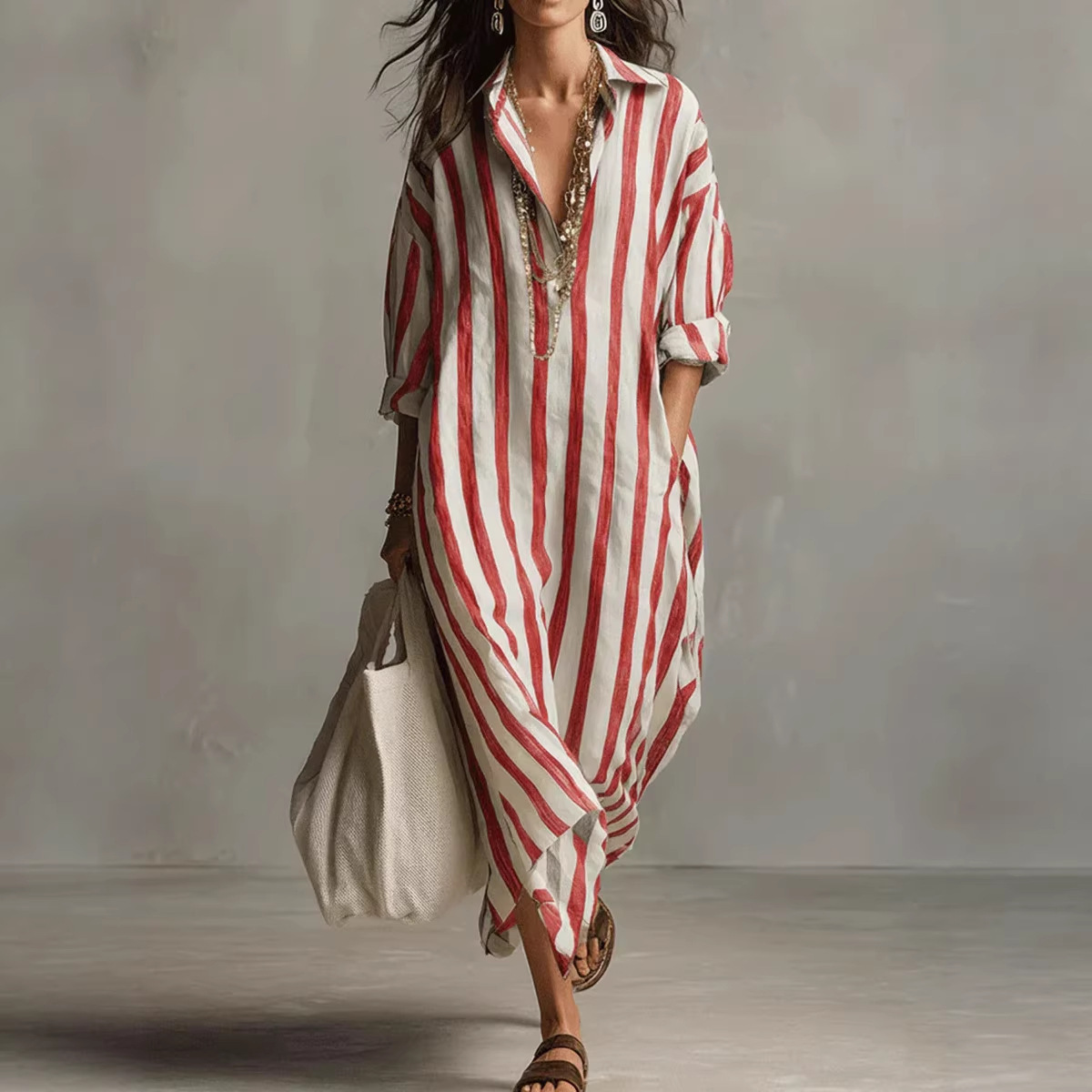 Yazlık Şık Düşük Yaka Keten Çi - Casual Loose Linen Shirt Dress incelemesi ve fiyatı