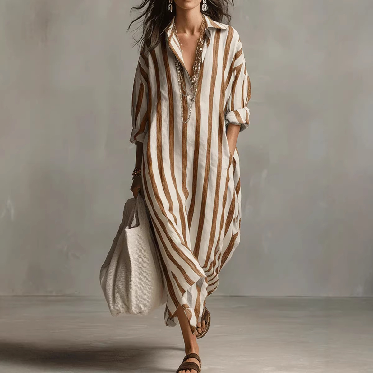 Yazlık Şık Düşük Yaka Keten Çi - Casual Loose Linen Shirt Dress incelemesi ve fiyatı