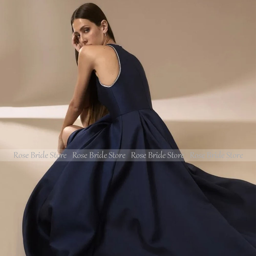 Kadınlar için Lacivert Saten A - Elegant Satin Evening Gown Split incelemesi ve fiyatı
