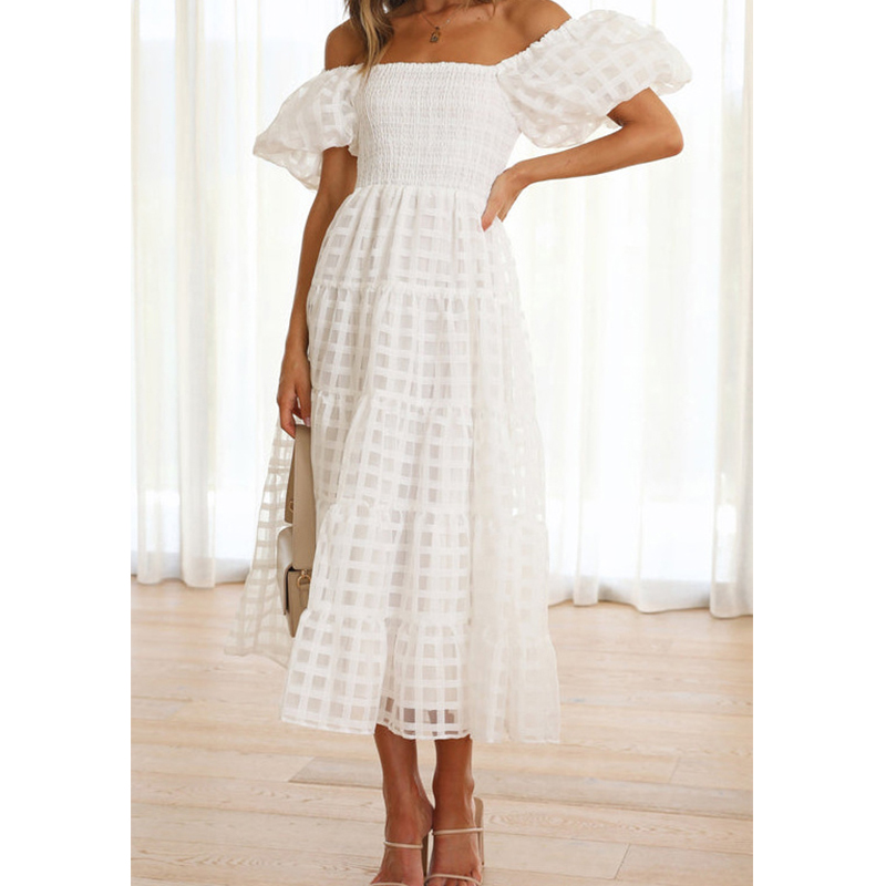 Zarif Kapalı Omuz kadın Yaz Uz - Off Shoulder Puff Sleeve Sundress incelemesi ve fiyatı