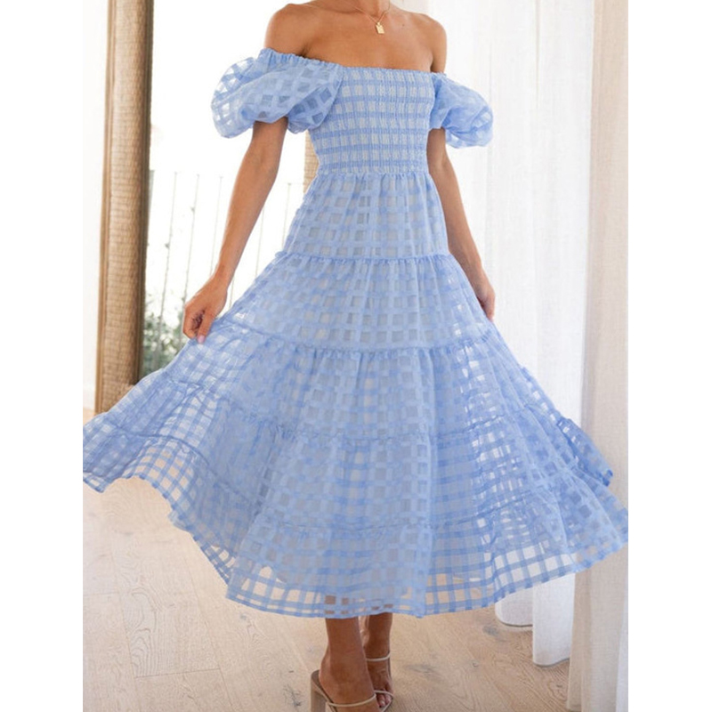 Zarif Kapalı Omuz kadın Yaz Uz - Off Shoulder Puff Sleeve Sundress incelemesi ve fiyatı