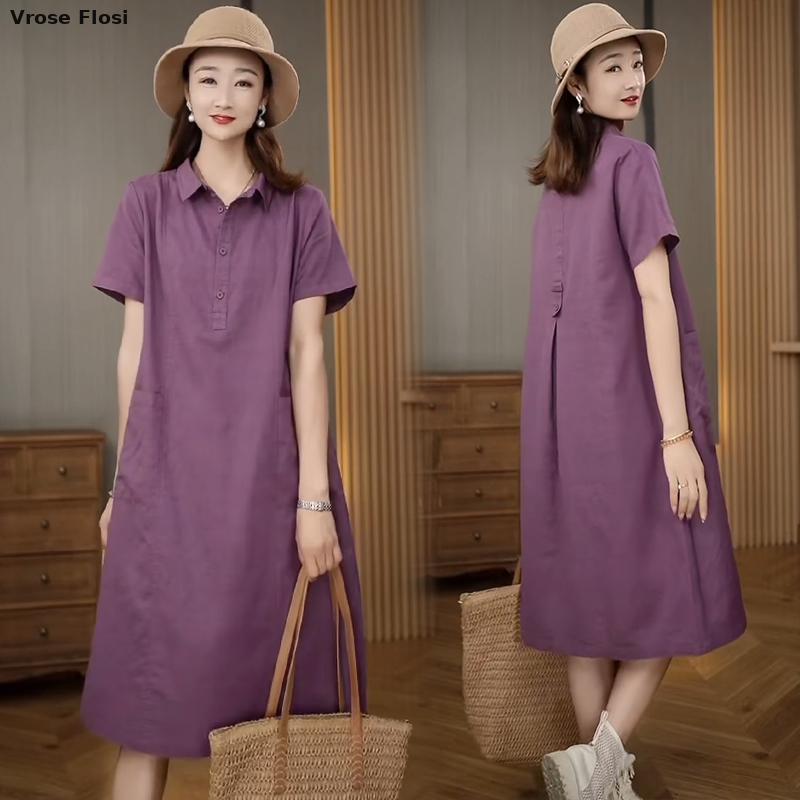 Elbise kadın yaz 2024 yeni var - Casual Loose Linen Shirt Dress incelemesi ve fiyatı