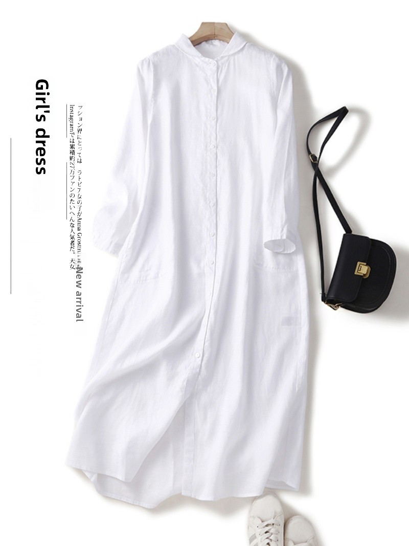 Keten Pamuk Karışımı Uzun Koll - Casual Loose Linen Shirt Dress incelemesi ve fiyatı